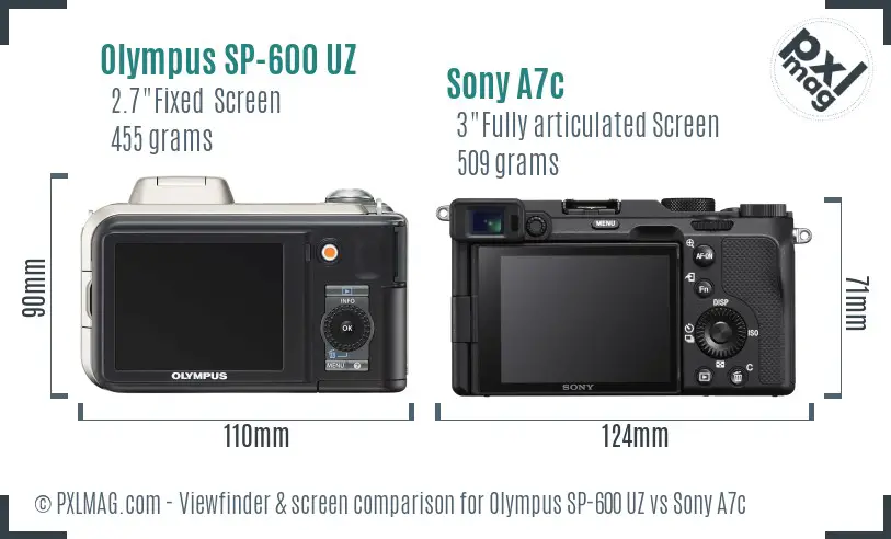 Olympus SP-600 UZ vs Sony A7c Screen and Viewfinder comparison