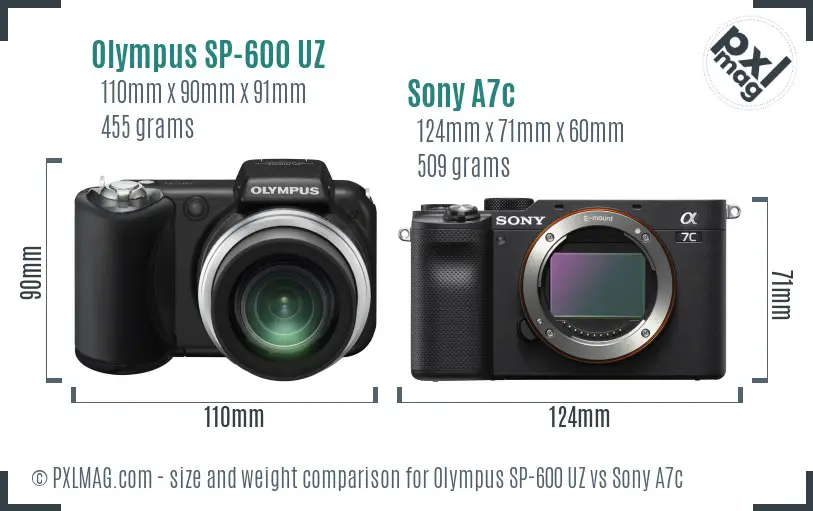 Olympus SP-600 UZ vs Sony A7c size comparison