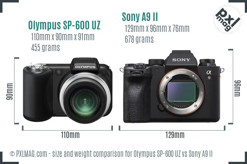 Olympus SP-600 UZ vs Sony A9 II size comparison