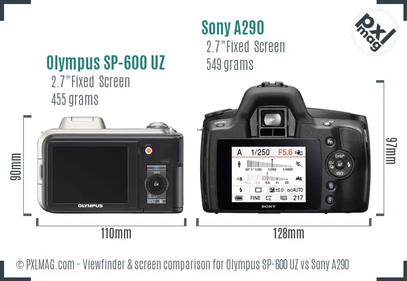 Olympus SP-600 UZ vs Sony A290 Screen and Viewfinder comparison