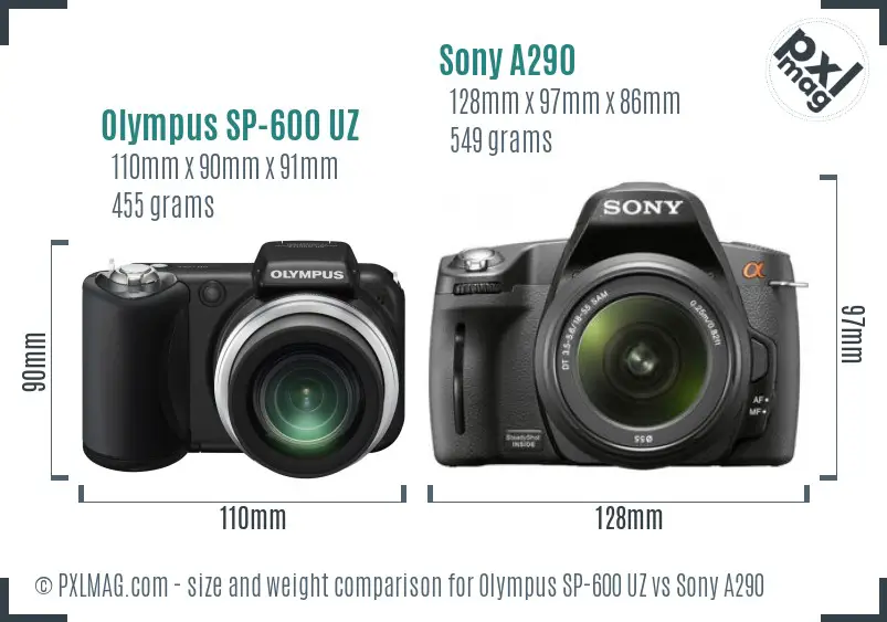 Olympus SP-600 UZ vs Sony A290 size comparison