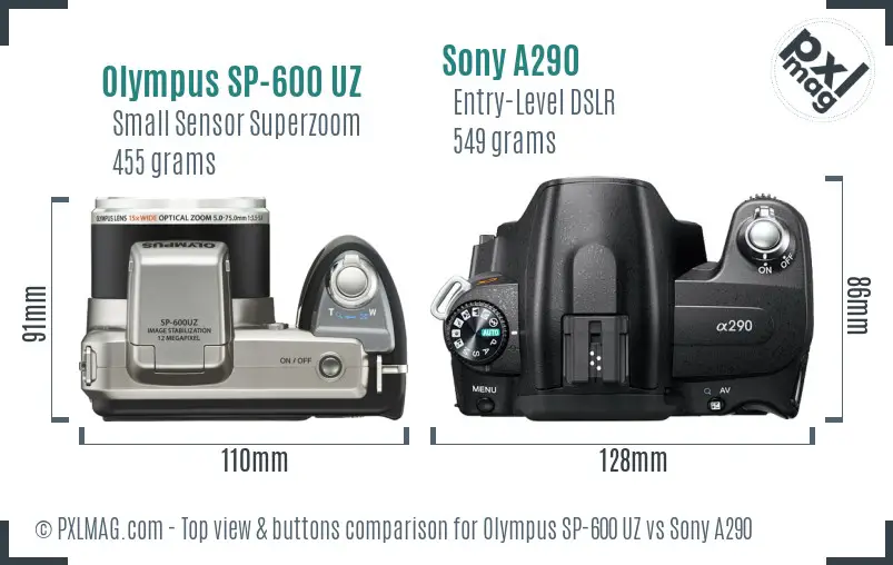 Olympus SP-600 UZ vs Sony A290 top view buttons comparison