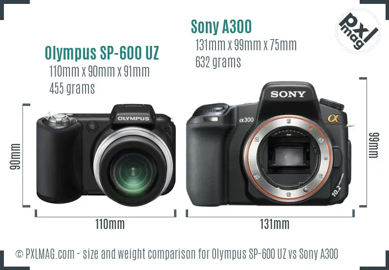 Olympus SP-600 UZ vs Sony A300 size comparison