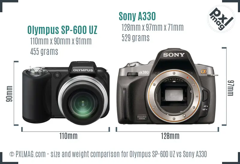 Olympus SP-600 UZ vs Sony A330 size comparison