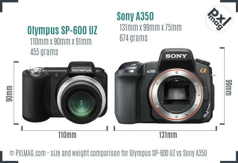 Olympus SP-600 UZ vs Sony A350 size comparison
