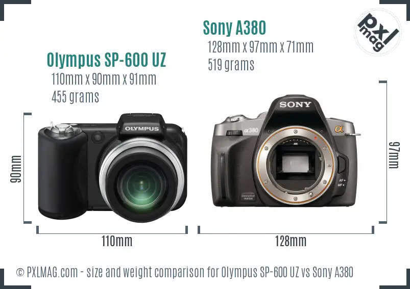 Olympus SP-600 UZ vs Sony A380 size comparison