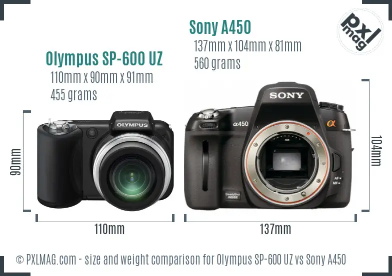 Olympus SP-600 UZ vs Sony A450 size comparison