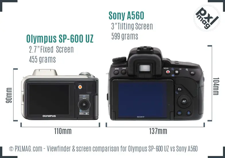 Olympus SP-600 UZ vs Sony A560 Screen and Viewfinder comparison