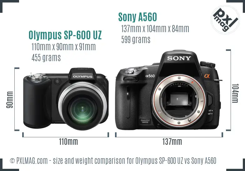 Olympus SP-600 UZ vs Sony A560 size comparison