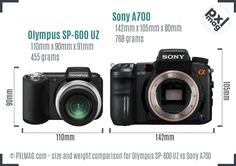 Olympus SP-600 UZ vs Sony A700 size comparison Olympus SP-600 UZ vs Sony A700 size comparison
