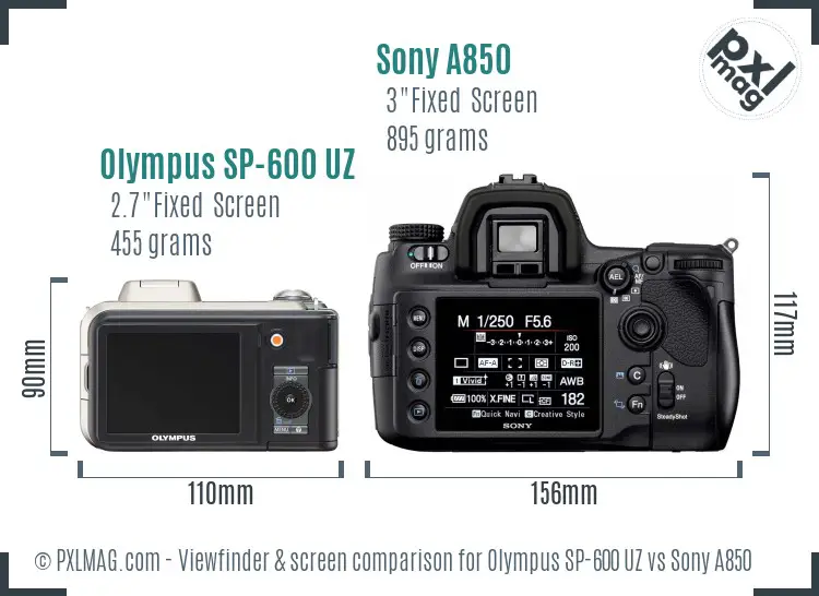 Olympus SP-600 UZ vs Sony A850 Screen and Viewfinder comparison