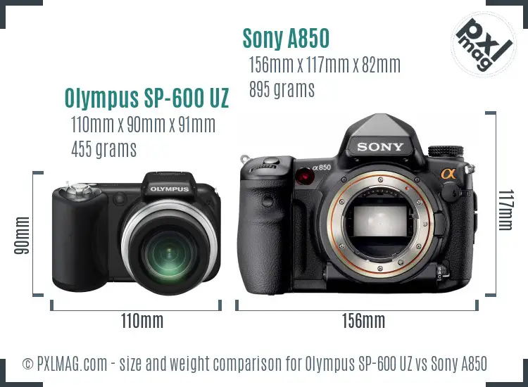 Olympus SP-600 UZ vs Sony A850 size comparison