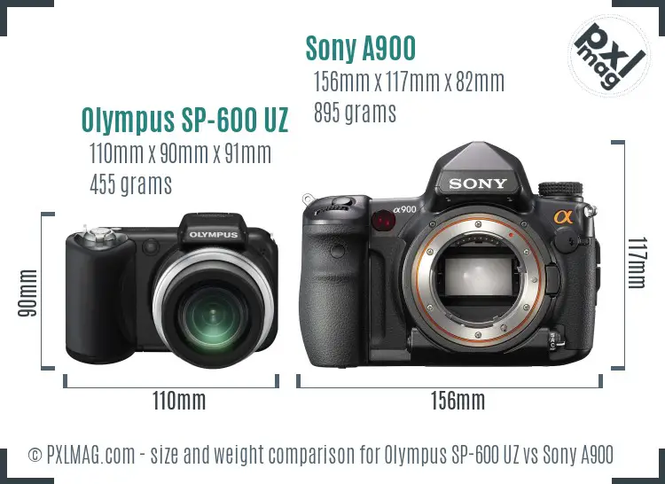Olympus SP-600 UZ vs Sony A900 size comparison Olympus SP-600 UZ vs Sony A900 size comparison