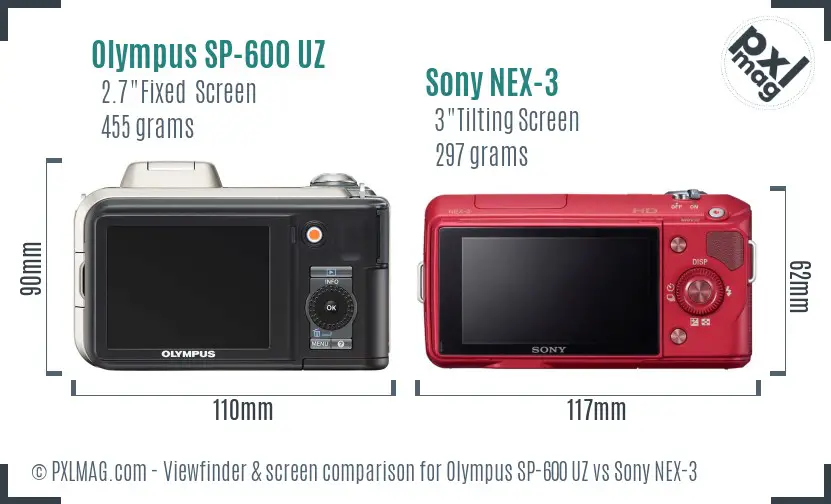 Olympus SP-600 UZ vs Sony NEX-3 Screen and Viewfinder comparison Olympus SP-600 UZ vs Sony NEX-3 Screen and Viewfinder comparison