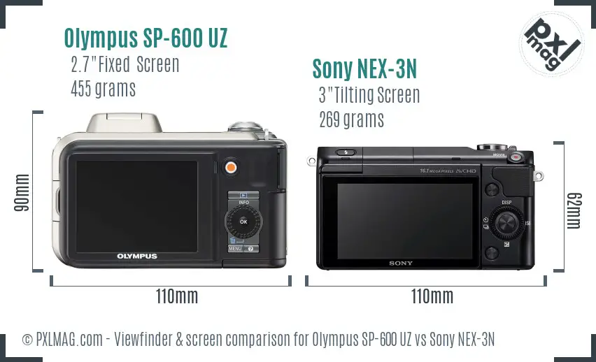 Olympus SP-600 UZ vs Sony NEX-3N Screen and Viewfinder comparison