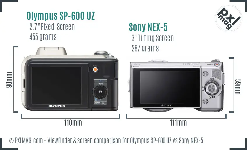 Olympus SP-600 UZ vs Sony NEX-5 Screen and Viewfinder comparison