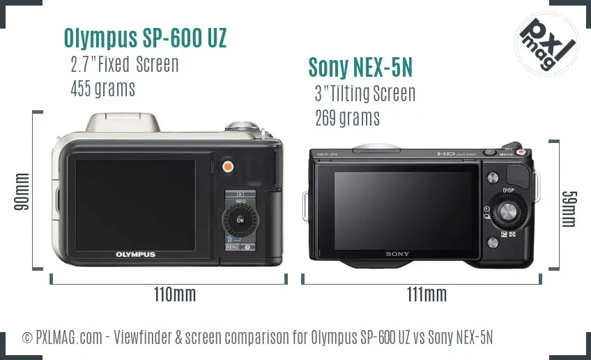 Olympus SP-600 UZ vs Sony NEX-5N Screen and Viewfinder comparison