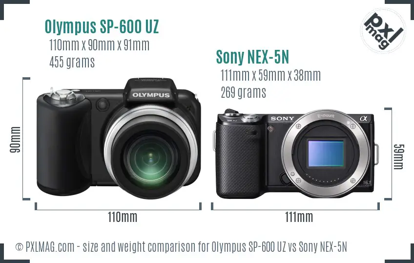 Olympus SP-600 UZ vs Sony NEX-5N size comparison