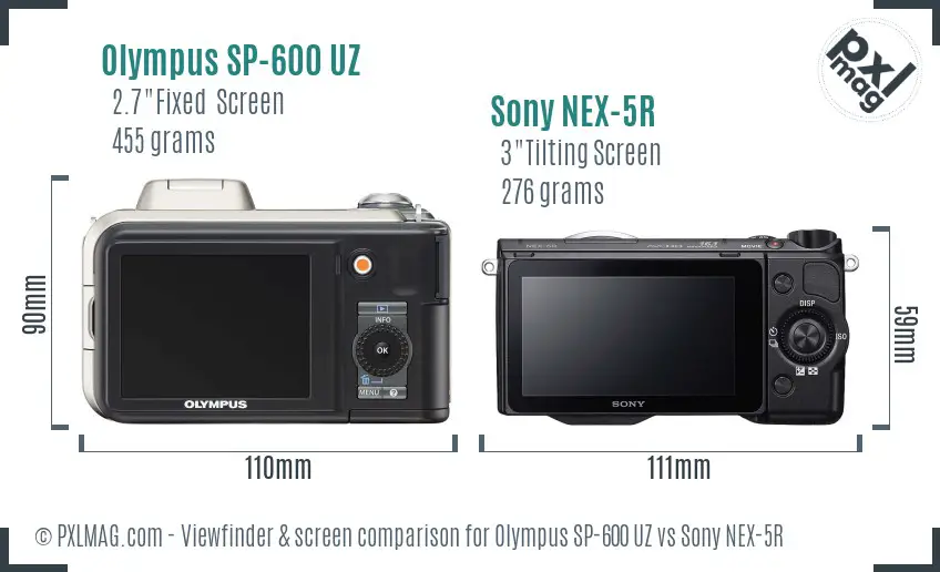 Olympus SP-600 UZ vs Sony NEX-5R Screen and Viewfinder comparison