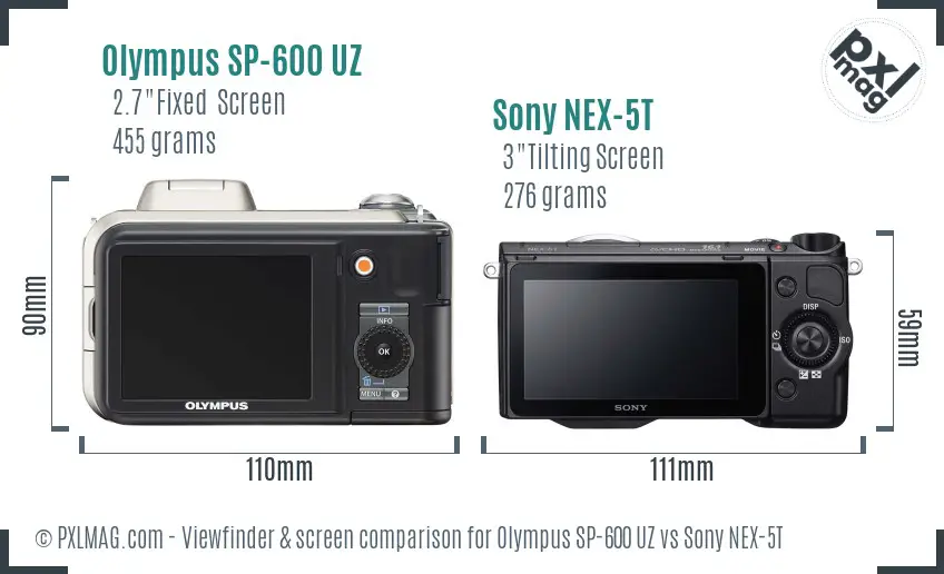 Olympus SP-600 UZ vs Sony NEX-5T Screen and Viewfinder comparison