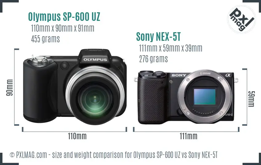Olympus SP-600 UZ vs Sony NEX-5T size comparison
