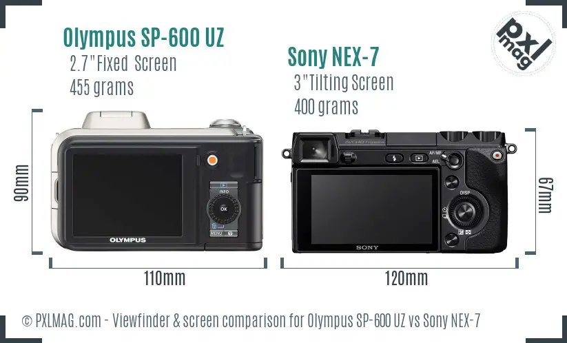 Olympus SP-600 UZ vs Sony NEX-7 Screen and Viewfinder comparison