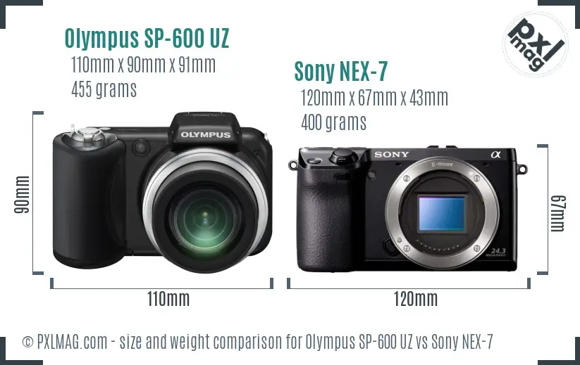 Olympus SP-600 UZ vs Sony NEX-7 size comparison