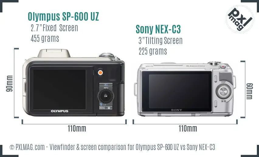 Olympus SP-600 UZ vs Sony NEX-C3 Screen and Viewfinder comparison