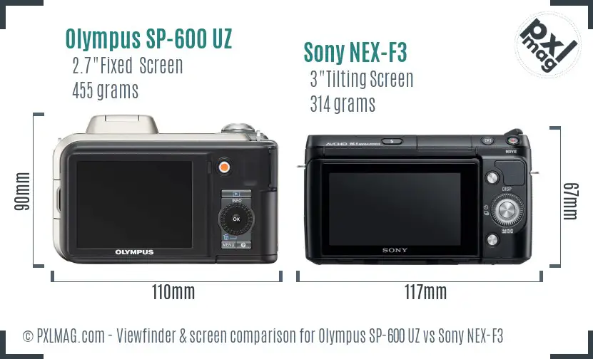 Olympus SP-600 UZ vs Sony NEX-F3 Screen and Viewfinder comparison Olympus SP-600 UZ vs Sony NEX-F3 Screen and Viewfinder comparison
