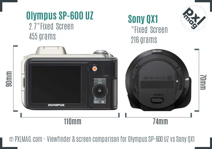 Olympus SP-600 UZ vs Sony QX1 Screen and Viewfinder comparison