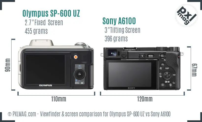 Olympus SP-600 UZ vs Sony A6100 Screen and Viewfinder comparison