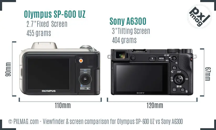 Olympus SP-600 UZ vs Sony A6300 Screen and Viewfinder comparison