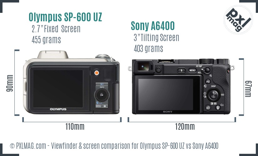 Olympus SP-600 UZ vs Sony A6400 Screen and Viewfinder comparison