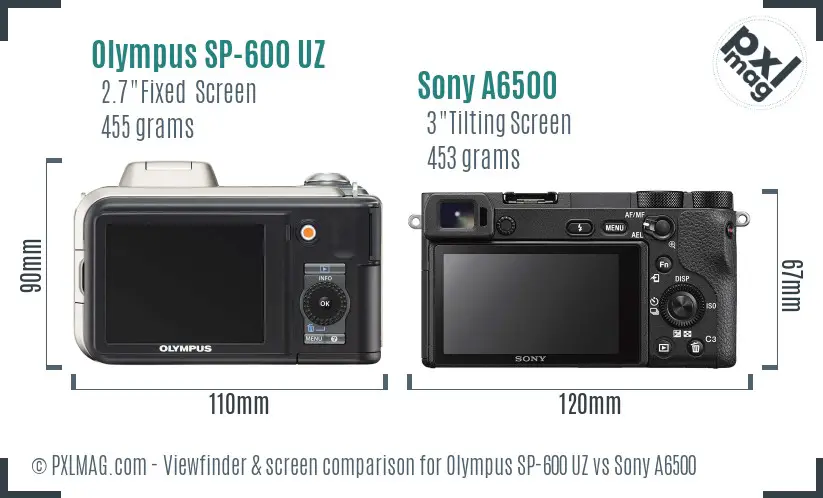Olympus SP-600 UZ vs Sony A6500 Screen and Viewfinder comparison