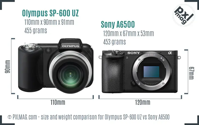 Olympus SP-600 UZ vs Sony A6500 size comparison