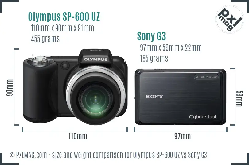 Olympus SP-600 UZ vs Sony G3 size comparison