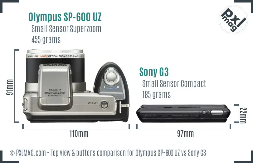Olympus SP-600 UZ vs Sony G3 top view buttons comparison