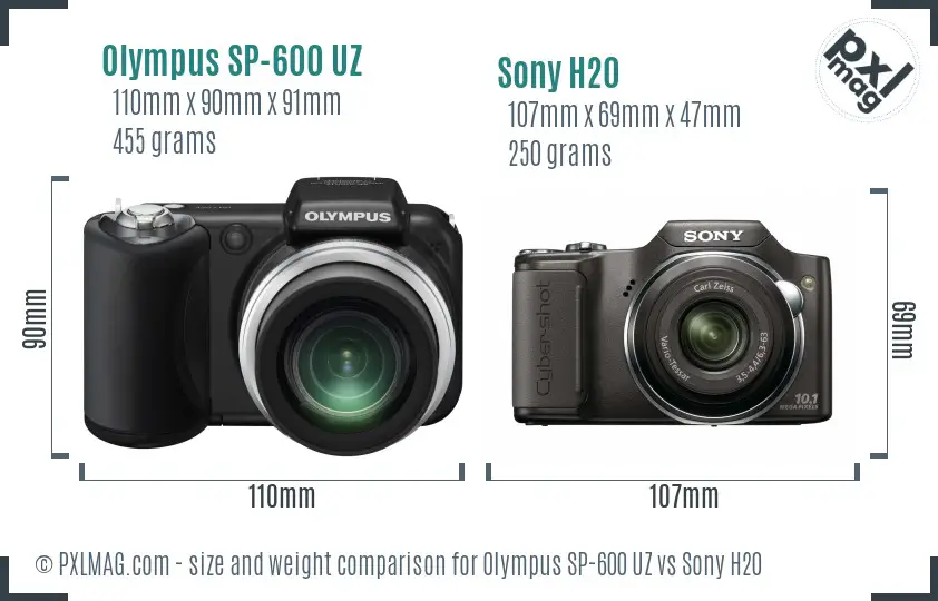 Olympus SP-600 UZ vs Sony H20 size comparison