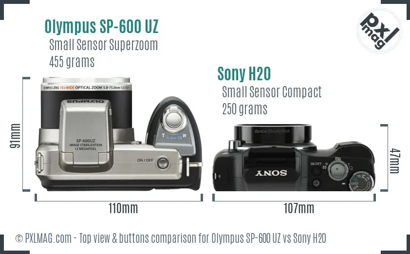 Olympus SP-600 UZ vs Sony H20 top view buttons comparison