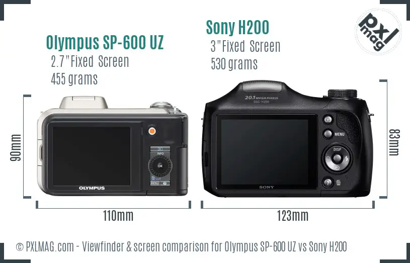 Olympus SP-600 UZ vs Sony H200 Screen and Viewfinder comparison