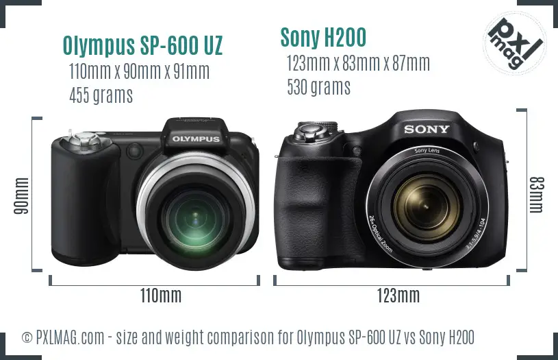 Olympus SP-600 UZ vs Sony H200 size comparison