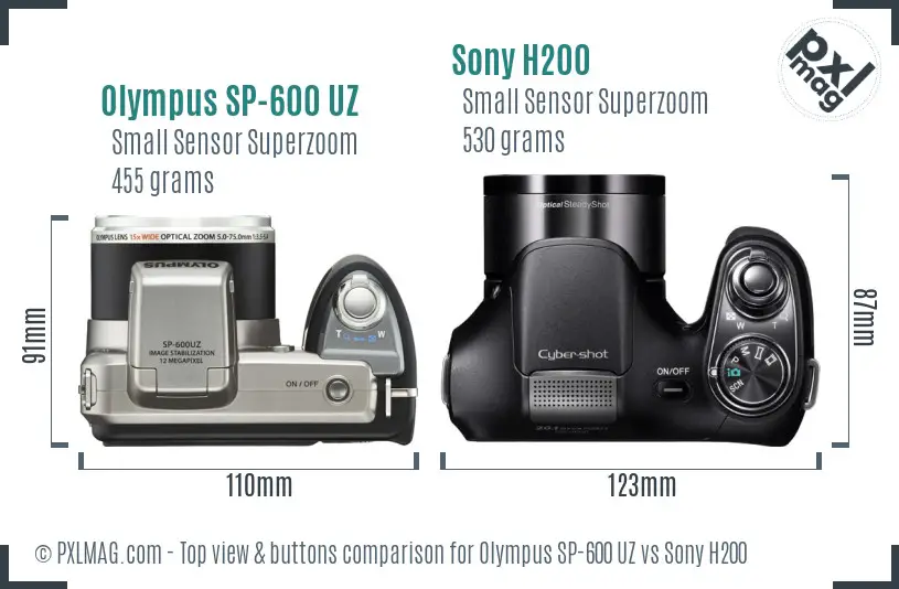 Olympus SP-600 UZ vs Sony H200 top view buttons comparison