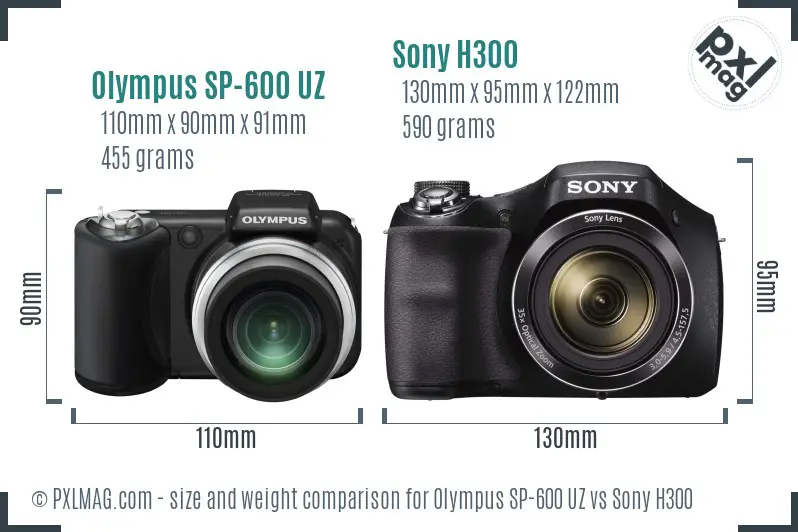 Olympus SP-600 UZ vs Sony H300 size comparison