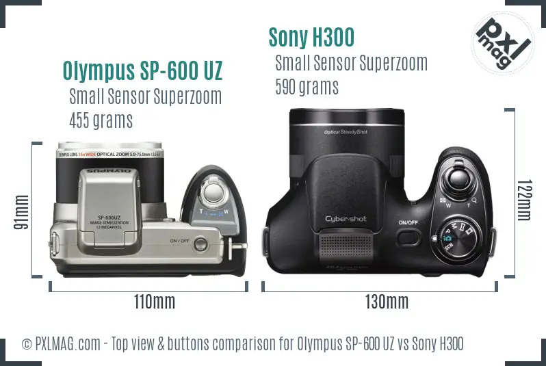 Olympus SP-600 UZ vs Sony H300 top view buttons comparison