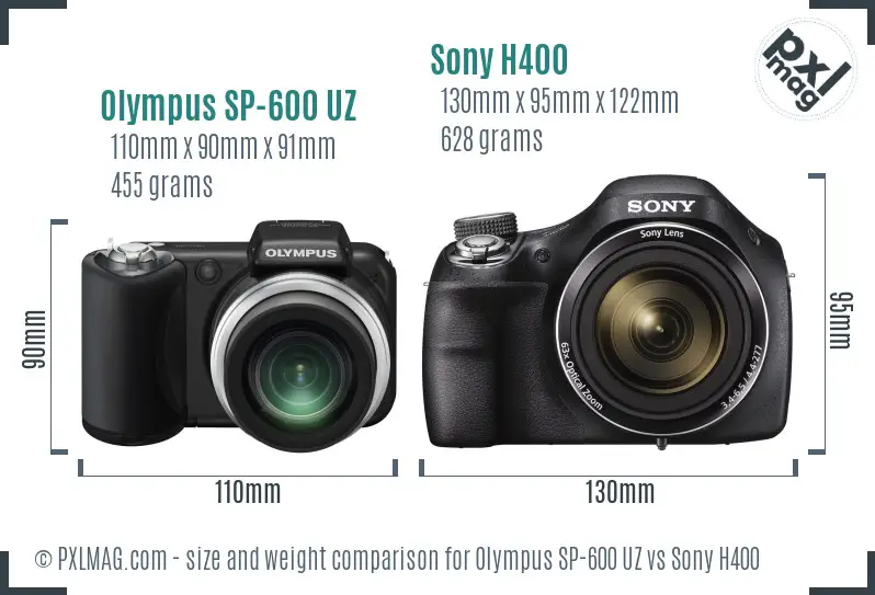 Olympus SP-600 UZ vs Sony H400 size comparison