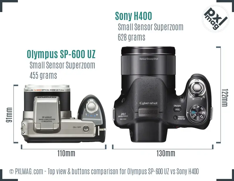 Olympus SP-600 UZ vs Sony H400 top view buttons comparison