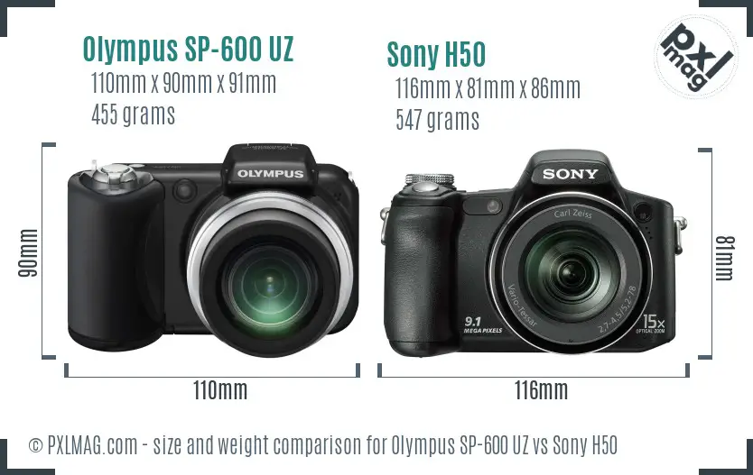 Olympus SP-600 UZ vs Sony H50 size comparison