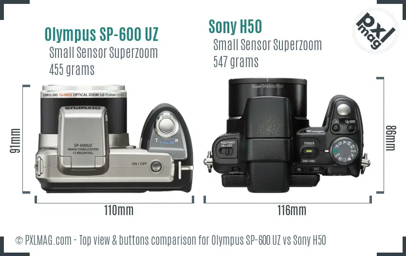 Olympus SP-600 UZ vs Sony H50 top view buttons comparison