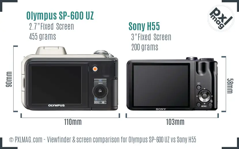 Olympus SP-600 UZ vs Sony H55 Screen and Viewfinder comparison