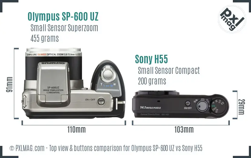 Olympus SP-600 UZ vs Sony H55 top view buttons comparison